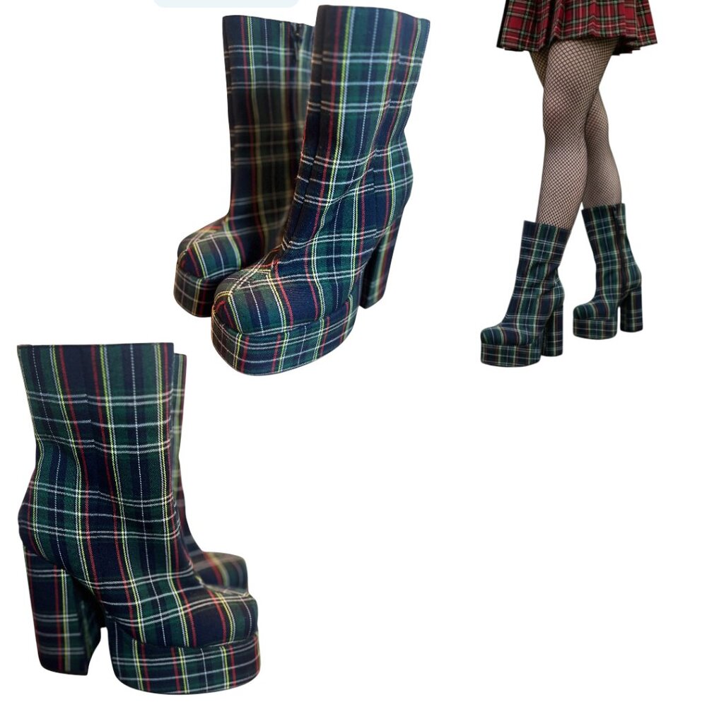 RARE GRAIL JEFFREY CAMPBELL TARTAN PLATFORM‎ LOLITA GRUNGE BOOTS 10 EUC - Picture 2 of 5
